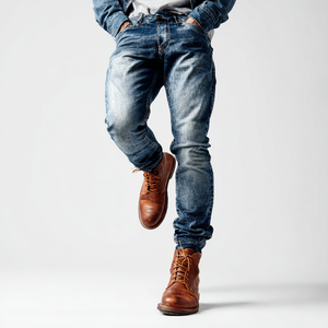 DENIM Wholesale 100% Cotton <b>Flared</b> <b>Jeans</b> Custom Patchwork Loose Hip Hop Denim Pants Washed <b>Jeans</b> for <b>Men</b> - Product Image 4