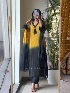 New Designer Wedding Party Wear Top-Plazzo Dupatta Heavy Embroidery Beads Work French Crep Silk Stretchable Quick Dry - Product Image 2