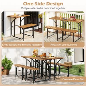 Set Tavolo e Panchina da Esterno in Legno di Acacia Monofacciale, Design Unico Combinabile per Picnic e Set da Giardino - Product Image 5