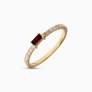 Luxury Red Emerald Cut Gemstone <b>Ring</b> for Women Diamond Accent Band 10K 14K 18K Gold & 925 <b>Silver</b> 935 <b>Silver</b> Fine Jewelry - Product Image 2