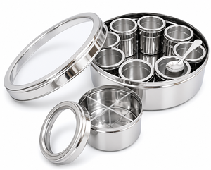Dheer International Sustainable Modern Stainless Steel 202 Masala Dabba Spice <b>Box</b> with Partition and Spoon for Kitchen Use - Product Image 2