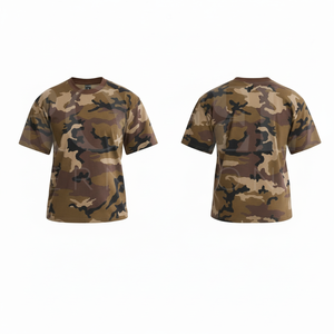 Camiseta de Manga Corta con Camuflaje, Cuello Redondo, para Trabajo al Aire Libre, con Bolsillo en la Manga, de Algodón, Corte Holgado, Transpirable, para Verano - Product Image 4