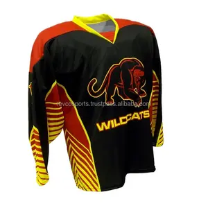 Negro y Rojo Hombres Jersey de hockey sobre hielo Cuello en V portero a granel conjunto de equipo de entrenamiento hecho a medida Jerseys de hockey sobre hielo niños y jóvenes