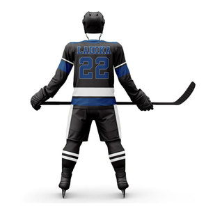 Uniforme de Hockey sobre Hielo Personalizado para Hombre, Jersey a Rayas de Manga Larga, Rojo, Blanco y Dorado, Sublimado, Absorbente de Humedad, Ropa Deportiva de Invierno - Product Image 4