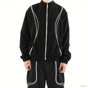 OEM Custom Reflective Windproof Nylon Winter Hooded Loose Fit Heavyweight <b>Tracksuit</b> Men Vintage Streetwear Zipper Elastic Waist - Product Image 3