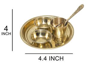 ชุดถาดทองเหลืองขนาดเล็กสำหรับพิธีกรรม ประกอบด้วยจาน ชาม ช้อน กาลาช ชุดอุปกรณ์พิธีกรรมแบบพกพา สำหรับบูชาที่วัด ขนาดพกพา ตกแต่งแบบดั้งเดิม - Product Image 2
