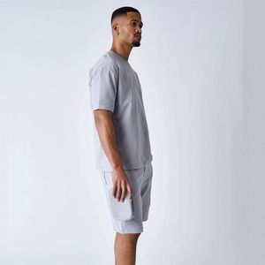 Ensemble jogging été personnalisé deux pièces pour homme, personnalisation possible, ensemble short 100% coton molletonné, t-shirt et short unis pour homme - Product Image 5