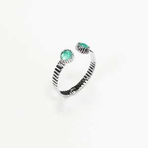 Bague ouverte verte à rayures en argent sterling avec pierres d'amazonite rondes, bande texturée, bijoux de créateur modernes, cadeau pour femme - Product Image 3