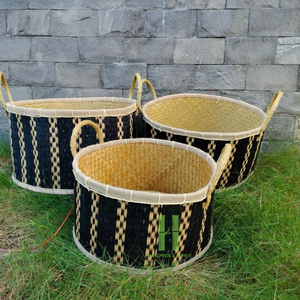 Boho Seagrass Storage <b>Basket</b> with Handle Handmade Round Seagrass <b>Basket</b> Woven <b>Straw</b> <b>Basket</b> From HNH Craft - Product Image 2