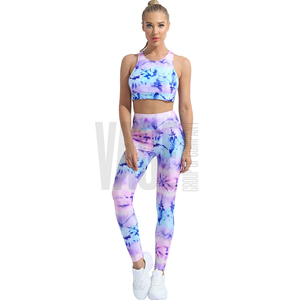 <b>Women</b> Yoga Set Tie Dye Seamless Sports Bra High Waist <b>Leggings</b> 2 Piece Workout Gym Fitness Activewear Full Length Gradient Color - Product Image 4