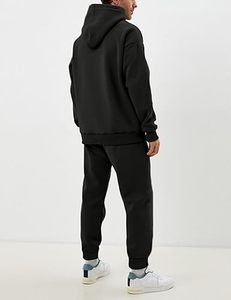 Conjunto de Sudadera con Capucha Negra para Hombre, Estilo Casual, Color Sólido, Manga Larga, 100% Algodón, Transpirable, Corte Regular, Ropa de Otoño - Product Image 3