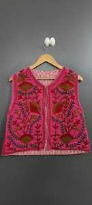 Chaleco sin mangas bordado floral morado, forrado de algodón, estilo bohemio, informal, para mujer, ropa de abrigo transpirable para otoño - Product Image 6