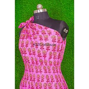 Vestido Midi Casual con Hombros Descubiertos, Hecho a Mano, 100% Algodón, Transpirable, Elegante, con Estampado Floral, Ecológico, Cómodo, para Fiesta - Product Image 4