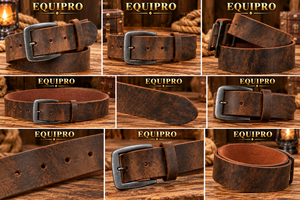 Ceinture en cuir de vachette véritable marron vintage pour homme Equipro avec boucle à ardillon carrée en alliage, motif rayé, durable - Product Image 3