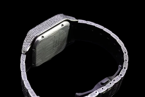 Reloj de Diseño Hip Hop Personalizado con Caja Cuadrada de Moissanita Negra y Diamantes, Esfera de Cristal Analógica con Números Romanos - Product Image 2