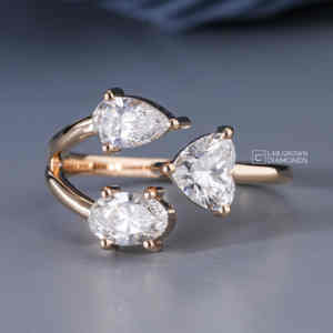 Bague de luxe en moissanite taille cœur pour femme, en argent sterling S925, bijoux de mariage et de fiançailles, plaqué or jaune avec accents ovales et poire - Product Image 2