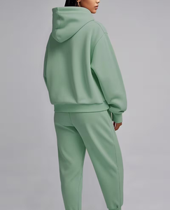 Mint Green Women Hoodie and Jogger Set Solid Color Two Piece Tracksuit Casual Lounge Outfit - Product Image 3
