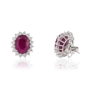 Productos Exclusivos Más Vendidos 18.91ct. Pendientes de tuerca con racimo de rubíes y diamantes, joyería nupcial llamativa, oro blanco real de 14 quilates - Product Image 5
