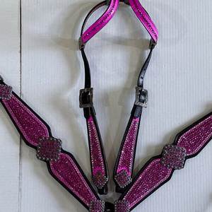 Printed colour Alligator Inlay With Rhine Stone Western Leather Headstall and Breast Collar Tack Set for the Horse - Product Image 2