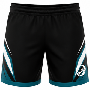 Shorts de volley-ball noir et bleu sarcelle, bas de tenue sportive légers pour la performance d'équipe, vêtements de match et uniformes d'entraînement pour clubs et joueurs - Product Image 1