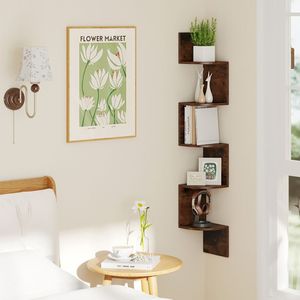 Libreria Angolare a 5 Ripiani da Parete in Legno, Organizzatore per Soggiorno e Cucina - Product Image 4