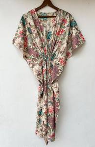 Nuevo Kaftán Naaz Textile con Estampado Animal, Cuello en V, Cordón Ajustable, Manga Corta, Corte Evase, Suave, 100% Algodón, Verano, Encaje, Largo Completo, para Mujer - Product Image 5