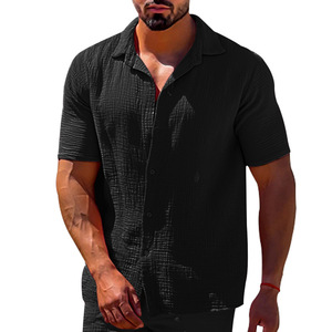 Chemises pour hommes à manches courtes, col à revers, couleur unie, décontractées, avec logo personnalisé, pour l'été - Product Image 1