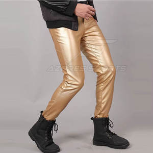 Pantalon en cuir véritable pour homme, coupe slim, taille mi-haute, léger, respirant, écologique, décontracté, tendance streetwear, tenue moderne - Product Image 4