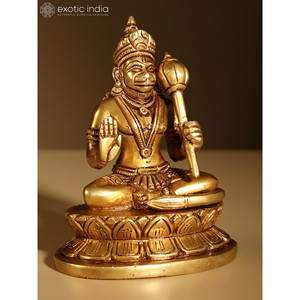 Pequeño 4 \ "Lord Hanuman Latón Escultura Elegante Bendición Producto - Product Image 2