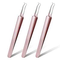 3 pinces à épiler UBI en acier à haute teneur en carbone pour points noirs, extracteur de boutons, outil courbé pour éliminer les boutons et les comédons blancs UBI-2150, fabriqué sur mesure