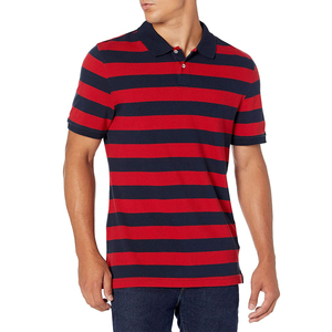 Polo en maille rayé à manches courtes pour homme – Qualité supérieure, coupe décontractée, rouge et bleu marine – Vente en gros - Product Image 1