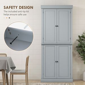 Armoire de rangement autoportante à 6 niveaux de 72 pouces avec portes, en gris, pour cuisine et buanderie - Product Image 6