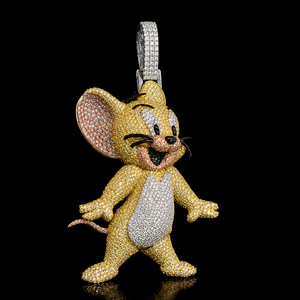 Pendentif Souris Cartoon Luxueux Plaqué Or 18K avec Micro-Incrustation de Diamants Moissanite, Breloque Thème Personnalisée, Magnifique Cadeau Unisexe - Product Image 2