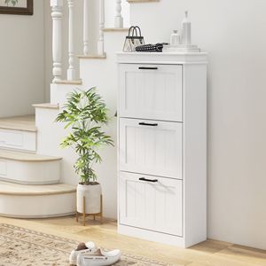 Mobiletto Moderno Bianco per Scarpe con 3 Cassetti Ribaltabili, Organizer Salvaspazio per Ingresso e Corridoio, Contiene 15 Paia di Scarpe - Product Image 2