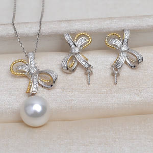 Juego de Pendientes de Plata S925 con Forma de Lazo, Hechos a Mano, DIY, 8-13 Perlas, Accesorios de Joyería 3983 - Product Image 1