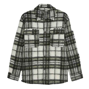 Veste à capuche en flanelle à carreaux de haute qualité pour l'hiver, écologique, coupe-vent, épaisse, doublée de polaire, avec logo sur le devant - Product Image 2