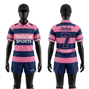 Premium 180 GSM Polyester Rugby Uniform <b>Light</b> Blue Navy Chevron <b>Panel</b> Design Breathable Fabric Custom Sublimation Logo Set - Product Image 4