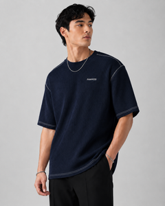 FAWKES Men's White <b>Waffle</b> Knit Oversized Short Sleeve T-<b>Shirt</b> O-Neck Casual Breathable Solid Color Design wholesale rate - Product Image 2