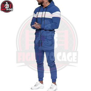 Conjunto Deportivo Informal con Capucha Azul y Blanco para Hombre, Ligero y Ecológico, de 2 Piezas, Servicio OEM, Poliéster/Algodón/Felpa - Product Image 2