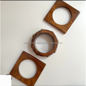 Brazaletes de madera con bordes curvos planos hechos a mano, diseño minimalista moderno, pulsera de moda de tamaño estándar para mujer - Product Image 5