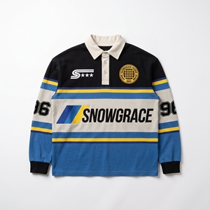 Camiseta de Fútbol Snowgrace de Manga Larga a Rayas, Cuello Camisero, Corte Regular, Ropa para Hombre, Poliéster Transpirable - Product Image 1