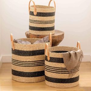 Panier de rangement en jonc de mer tressé naturel avec poignées, style rustique, panier en jonc de mer pour la décoration et l'organisation de la maison - Product Image 5