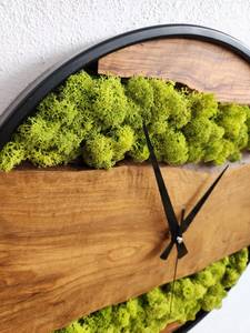 Botanical Moss Wall <b>Clock</b> Rustic Wooden Handmade Nature Inspired Luxury Green Modern Minimalist Home Decor Timepiece - Product Image 6