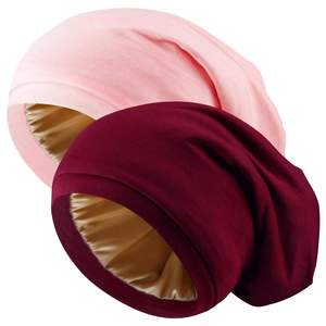 Satin Lined Sleep Bonnet Cap Adjustable Hair <b>Wrap</b> Night Beanie Slouchy Hair Protection Cover Wholesale - Product Image 1