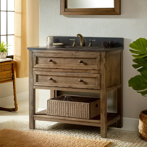 Rustic Hardwood 36-Inch Solid Wood Brown Bathroom Vanity Combo with Sink Premium Bathroom Cabinet - Product Image 2