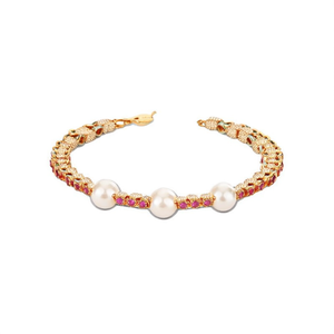 AD Ruby Gold Plated <b>Copper</b> Brass Charm <b>Bangle</b> with Zircon and Pearl - Product Image 1