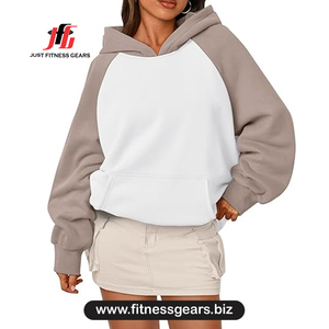 Sweat-shirt à capuche surdimensionné pour femme en molleton de coton, color-block, manches longues, respirant, pour l'automne - Product Image 1