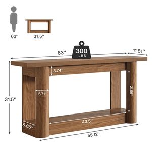 Mesa Consola de Estilo Rústico de Doble Capa con Diseño Multifuncional para Entrada y Uso junto al Sofá - Product Image 6