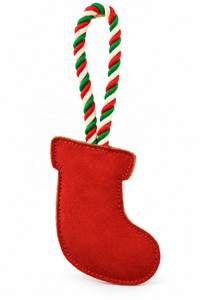 Red Suede Stocking <b>Pet</b> Chew <b>Toy</b> with Braided Rope Loop and White Snowflake Design Holiday <b>Pet</b> <b>Toy</b> for Interactive Play & Chewing - Product Image 2