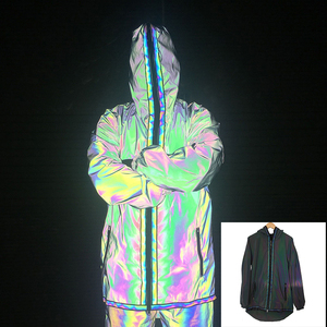 Conjunto de Ropa Deportiva Casual de Otoño para Hombre, Chaqueta con Capucha Reflectante de Alta Visibilidad con Estampado de Malla, Cortavientos, Ropa de Calle - Product Image 1